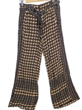 Anthropologie Black and Cream Metzner Wide-Leg Tie-Waist Pants